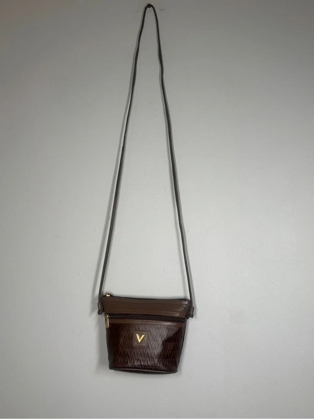 Mario Valentino Brown and Taupe Monogram Crossbody